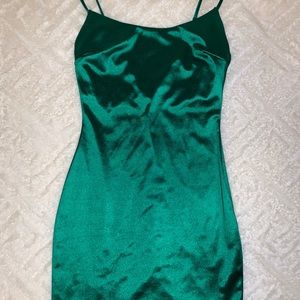 WINDSOR green satin mini dress